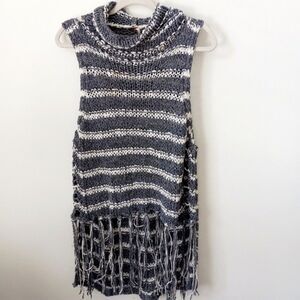 FREE PEOPLE Loose Cable Knit Sweater Tassels Stripes Boho Transitional sz:S/P